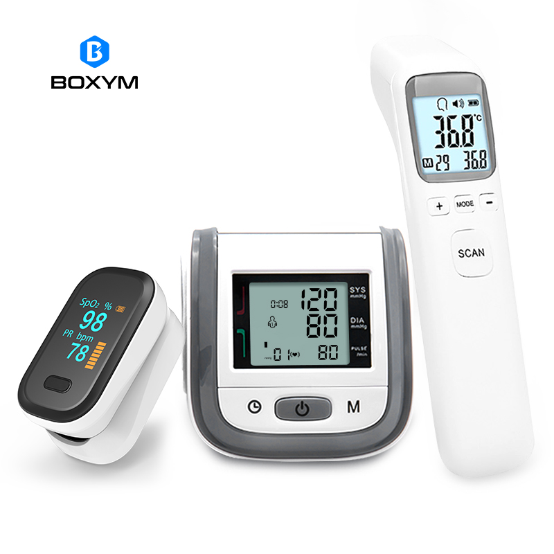 Hde88480848684f94b9940b07f2282452T-1.jpg Fingertip Pulse Oximeter & LCD Wrist Blood Pressure Monitor & Infrared Thermometer Family Health Care Travel Packages - Image 1